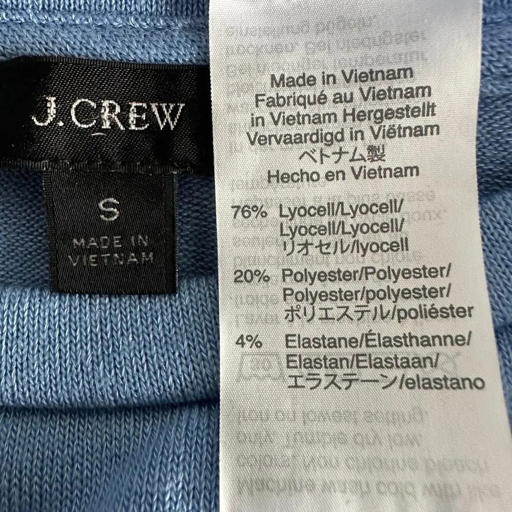 J Crew Supercozy Top Blouse Small Sky Blue Puff Sleeve Stretch Preppy Beachy EUC